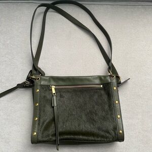 Fossil Allie green satchel leather purse with calf hair